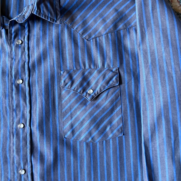 Vintage Western Craft Blue Pinstriped Pearl Snap Shirt Size XXL - Picture 4 of 5